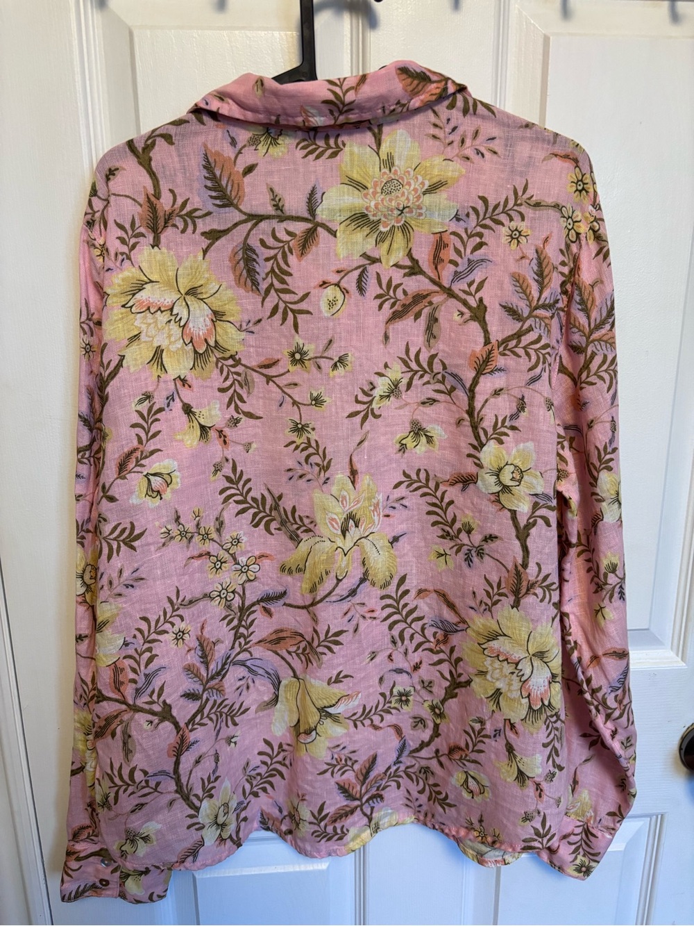 Laura Ashley Pink Floral 100% Linen Button Down Blouse Cottagecore L
